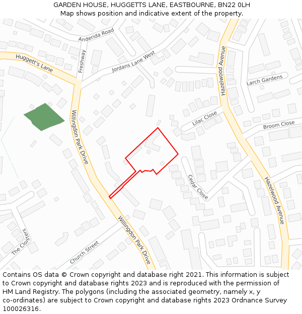 GARDEN HOUSE, HUGGETTS LANE, EASTBOURNE, BN22 0LH: Location map and indicative extent of plot