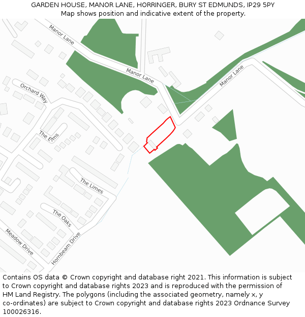 GARDEN HOUSE, MANOR LANE, HORRINGER, BURY ST EDMUNDS, IP29 5PY: Location map and indicative extent of plot