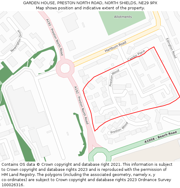 GARDEN HOUSE, PRESTON NORTH ROAD, NORTH SHIELDS, NE29 9PX: Location map and indicative extent of plot