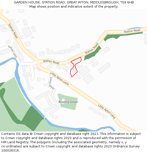 GARDEN HOUSE, STATION ROAD, GREAT AYTON, MIDDLESBROUGH, TS9 6HB: Location map and indicative extent of plot