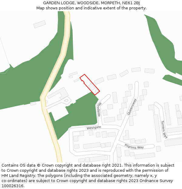 GARDEN LODGE, WOODSIDE, MORPETH, NE61 2BJ: Location map and indicative extent of plot