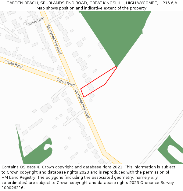 GARDEN REACH, SPURLANDS END ROAD, GREAT KINGSHILL, HIGH WYCOMBE, HP15 6JA: Location map and indicative extent of plot