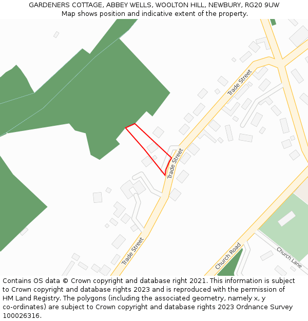 GARDENERS COTTAGE, ABBEY WELLS, WOOLTON HILL, NEWBURY, RG20 9UW: Location map and indicative extent of plot