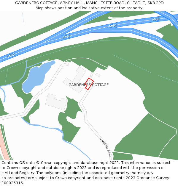 GARDENERS COTTAGE, ABNEY HALL, MANCHESTER ROAD, CHEADLE, SK8 2PD: Location map and indicative extent of plot