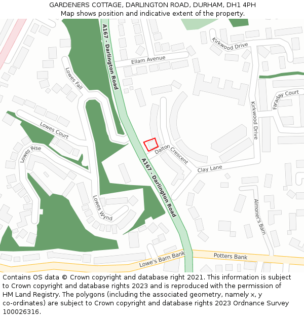 GARDENERS COTTAGE, DARLINGTON ROAD, DURHAM, DH1 4PH: Location map and indicative extent of plot