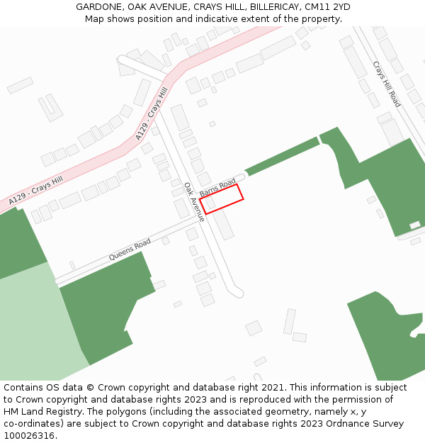 GARDONE, OAK AVENUE, CRAYS HILL, BILLERICAY, CM11 2YD: Location map and indicative extent of plot