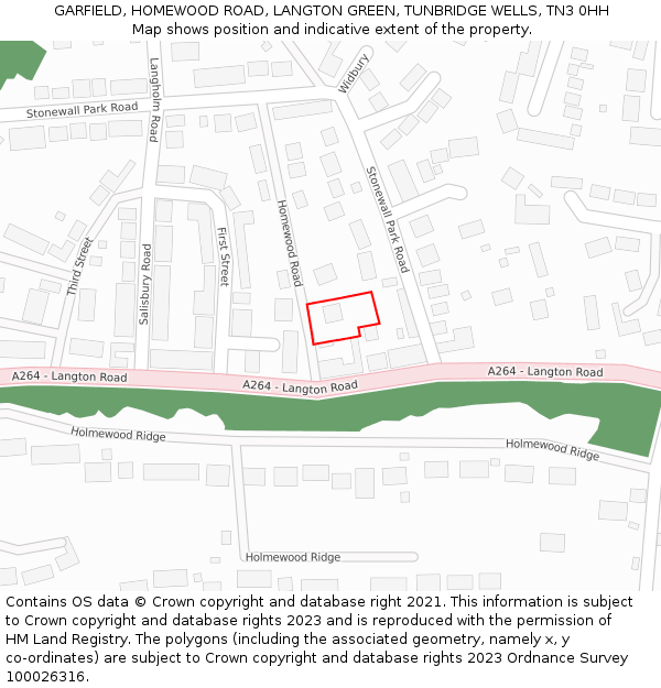 GARFIELD, HOMEWOOD ROAD, LANGTON GREEN, TUNBRIDGE WELLS, TN3 0HH: Location map and indicative extent of plot