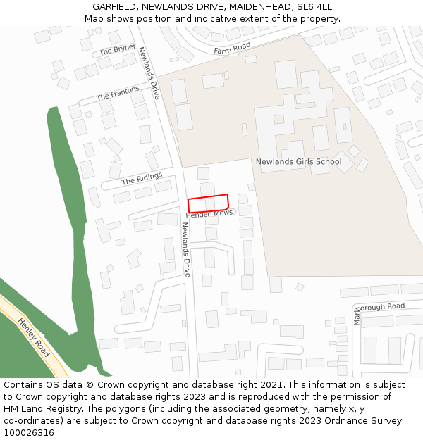 GARFIELD, NEWLANDS DRIVE, MAIDENHEAD, SL6 4LL: Location map and indicative extent of plot