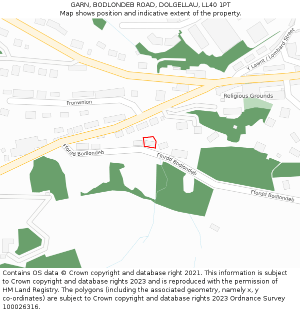 GARN, BODLONDEB ROAD, DOLGELLAU, LL40 1PT: Location map and indicative extent of plot