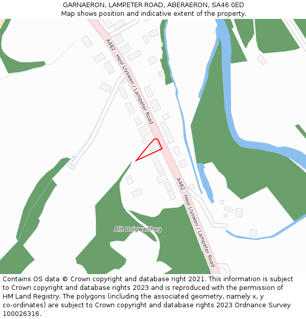 GARNAERON, LAMPETER ROAD, ABERAERON, SA46 0ED: Location map and indicative extent of plot