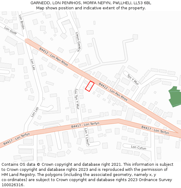 GARNEDD, LON PENRHOS, MORFA NEFYN, PWLLHELI, LL53 6BL: Location map and indicative extent of plot