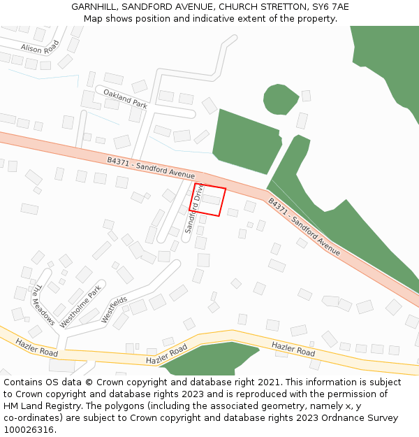 GARNHILL, SANDFORD AVENUE, CHURCH STRETTON, SY6 7AE: Location map and indicative extent of plot