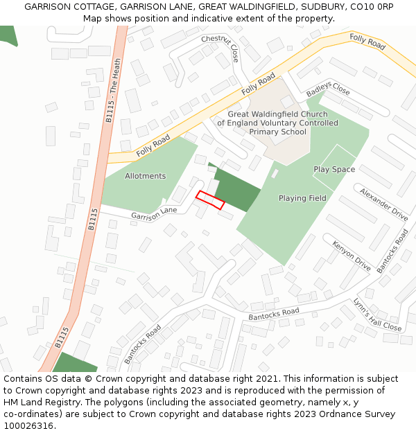 GARRISON COTTAGE, GARRISON LANE, GREAT WALDINGFIELD, SUDBURY, CO10 0RP: Location map and indicative extent of plot