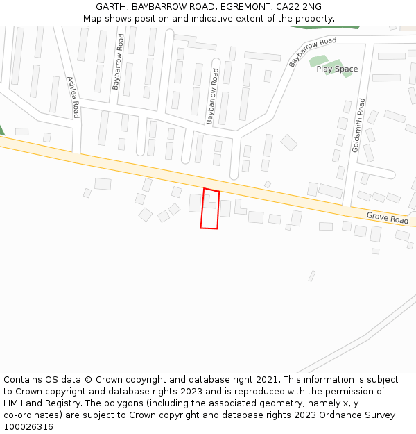 GARTH, BAYBARROW ROAD, EGREMONT, CA22 2NG: Location map and indicative extent of plot