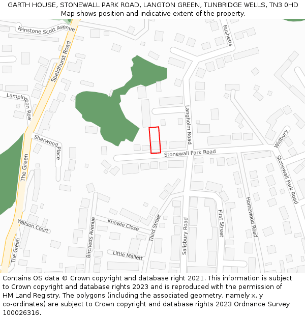 GARTH HOUSE, STONEWALL PARK ROAD, LANGTON GREEN, TUNBRIDGE WELLS, TN3 0HD: Location map and indicative extent of plot