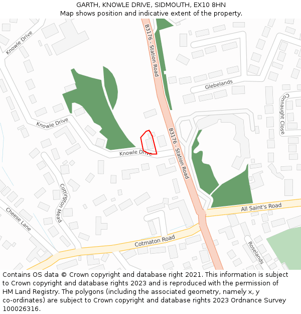 GARTH, KNOWLE DRIVE, SIDMOUTH, EX10 8HN: Location map and indicative extent of plot