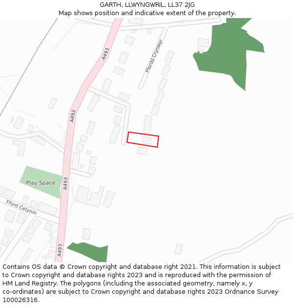 GARTH, LLWYNGWRIL, LL37 2JG: Location map and indicative extent of plot