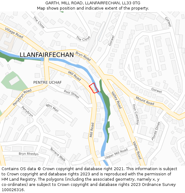 GARTH, MILL ROAD, LLANFAIRFECHAN, LL33 0TG: Location map and indicative extent of plot