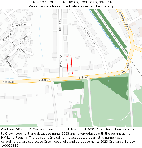 GARWOOD HOUSE, HALL ROAD, ROCHFORD, SS4 1NN: Location map and indicative extent of plot