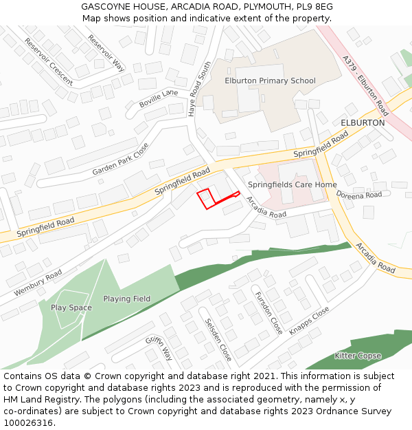 GASCOYNE HOUSE, ARCADIA ROAD, PLYMOUTH, PL9 8EG: Location map and indicative extent of plot