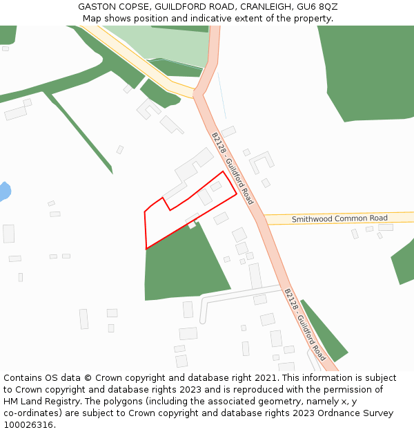 GASTON COPSE, GUILDFORD ROAD, CRANLEIGH, GU6 8QZ: Location map and indicative extent of plot