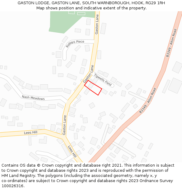 GASTON LODGE, GASTON LANE, SOUTH WARNBOROUGH, HOOK, RG29 1RH: Location map and indicative extent of plot