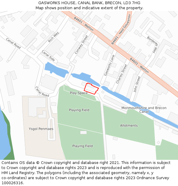 GASWORKS HOUSE, CANAL BANK, BRECON, LD3 7HG: Location map and indicative extent of plot