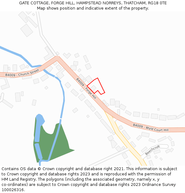 GATE COTTAGE, FORGE HILL, HAMPSTEAD NORREYS, THATCHAM, RG18 0TE: Location map and indicative extent of plot