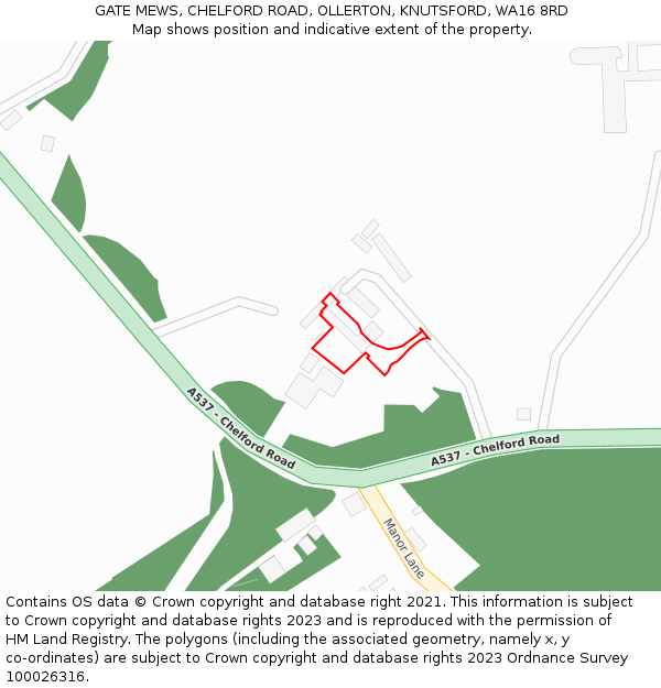 GATE MEWS, CHELFORD ROAD, OLLERTON, KNUTSFORD, WA16 8RD: Location map and indicative extent of plot