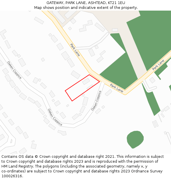GATEWAY, PARK LANE, ASHTEAD, KT21 1EU: Location map and indicative extent of plot