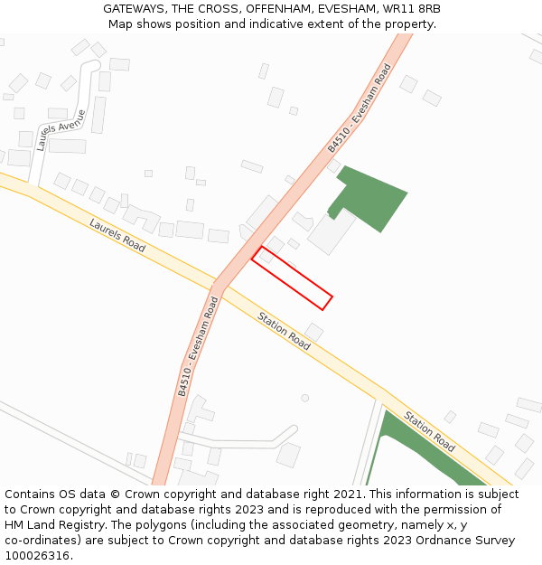 GATEWAYS, THE CROSS, OFFENHAM, EVESHAM, WR11 8RB: Location map and indicative extent of plot