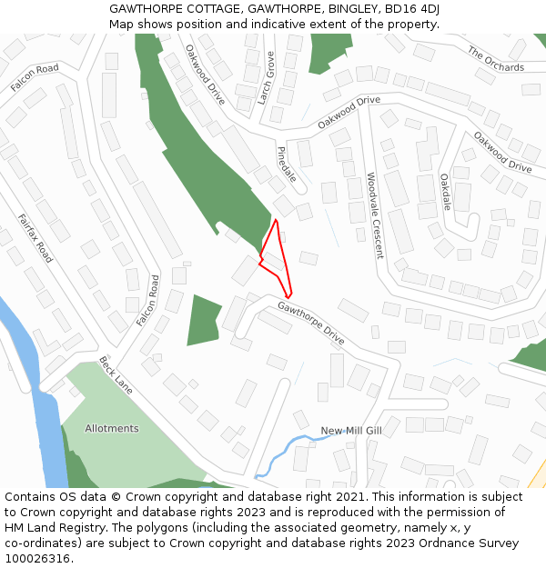 GAWTHORPE COTTAGE, GAWTHORPE, BINGLEY, BD16 4DJ: Location map and indicative extent of plot