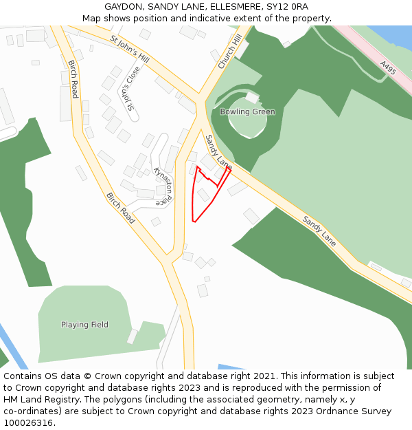 GAYDON, SANDY LANE, ELLESMERE, SY12 0RA: Location map and indicative extent of plot