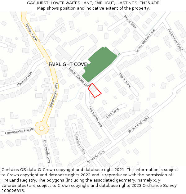 GAYHURST, LOWER WAITES LANE, FAIRLIGHT, HASTINGS, TN35 4DB: Location map and indicative extent of plot