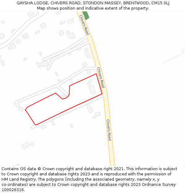 GAYSHA LODGE, CHIVERS ROAD, STONDON MASSEY, BRENTWOOD, CM15 0LJ: Location map and indicative extent of plot