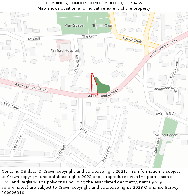 GEARINGS, LONDON ROAD, FAIRFORD, GL7 4AW: Location map and indicative extent of plot