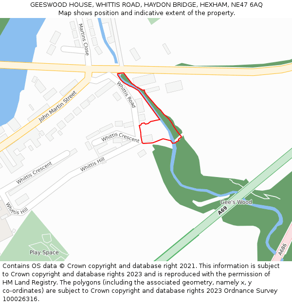 GEESWOOD HOUSE, WHITTIS ROAD, HAYDON BRIDGE, HEXHAM, NE47 6AQ: Location map and indicative extent of plot