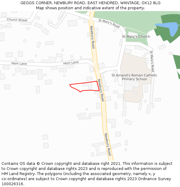 GEGGS CORNER, NEWBURY ROAD, EAST HENDRED, WANTAGE, OX12 8LG: Location map and indicative extent of plot