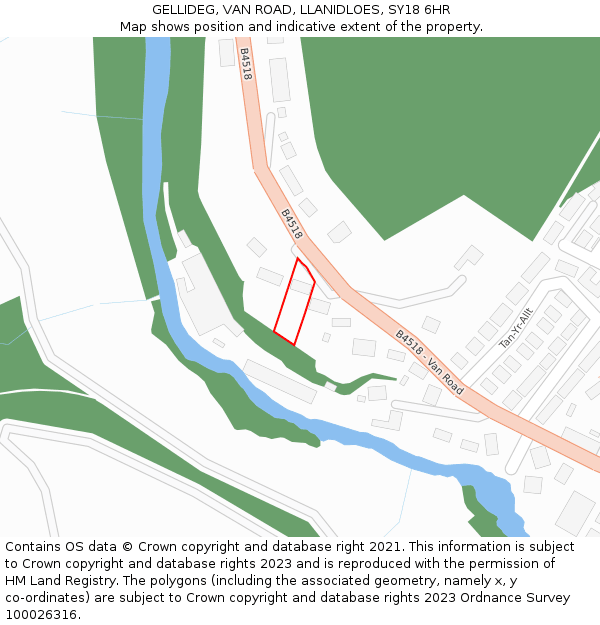 GELLIDEG, VAN ROAD, LLANIDLOES, SY18 6HR: Location map and indicative extent of plot