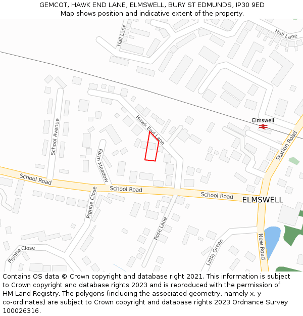 GEMCOT, HAWK END LANE, ELMSWELL, BURY ST EDMUNDS, IP30 9ED: Location map and indicative extent of plot