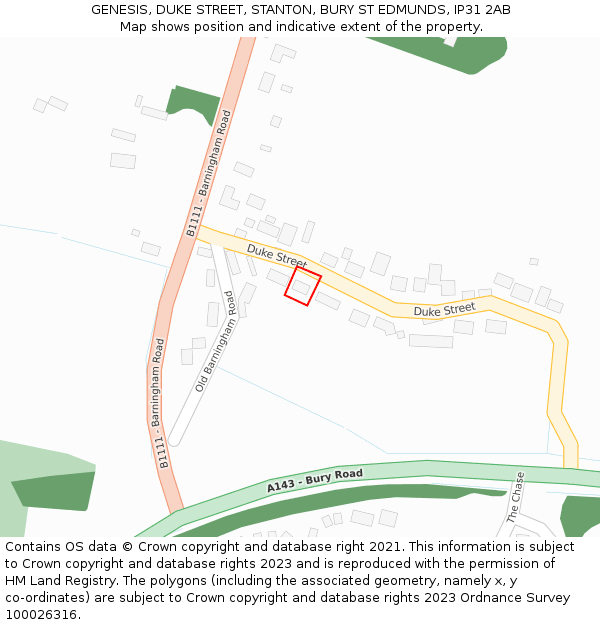 GENESIS, DUKE STREET, STANTON, BURY ST EDMUNDS, IP31 2AB: Location map and indicative extent of plot