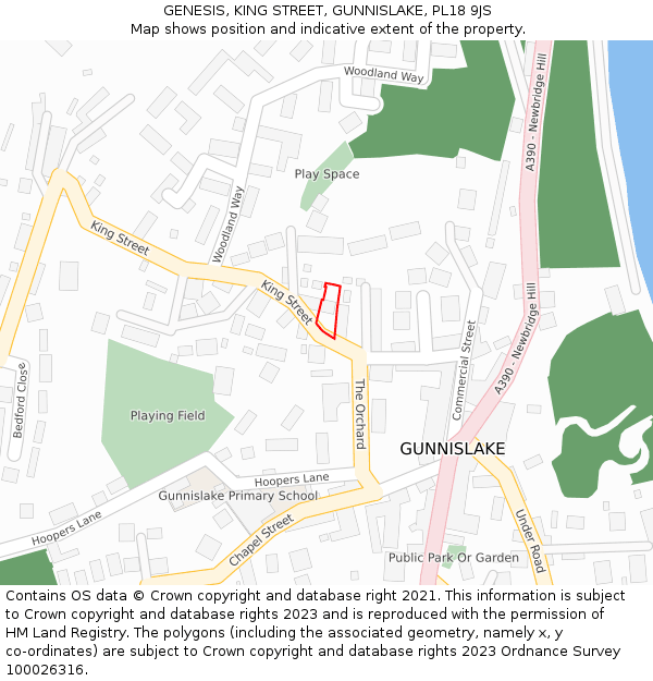 GENESIS, KING STREET, GUNNISLAKE, PL18 9JS: Location map and indicative extent of plot
