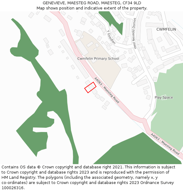 GENEVIEVE, MAESTEG ROAD, MAESTEG, CF34 9LD: Location map and indicative extent of plot