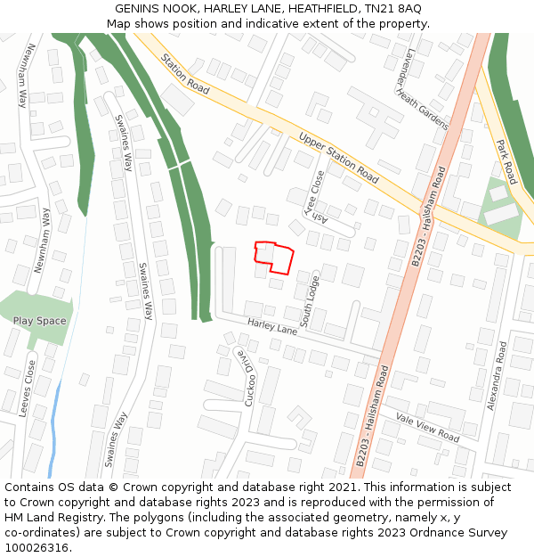 GENINS NOOK, HARLEY LANE, HEATHFIELD, TN21 8AQ: Location map and indicative extent of plot