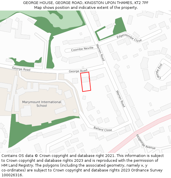 GEORGE HOUSE, GEORGE ROAD, KINGSTON UPON THAMES, KT2 7PF: Location map and indicative extent of plot