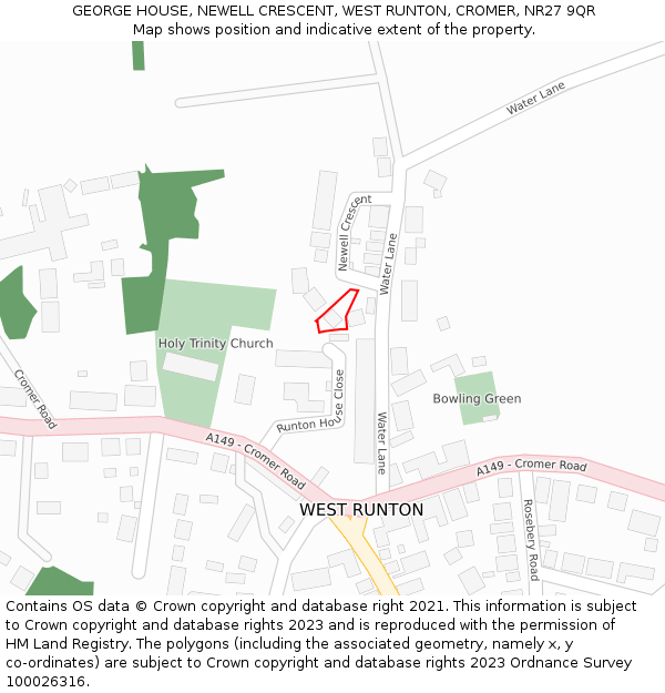 GEORGE HOUSE, NEWELL CRESCENT, WEST RUNTON, CROMER, NR27 9QR: Location map and indicative extent of plot