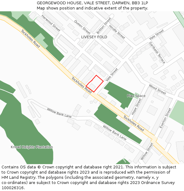 GEORGEWOOD HOUSE, VALE STREET, DARWEN, BB3 1LP: Location map and indicative extent of plot