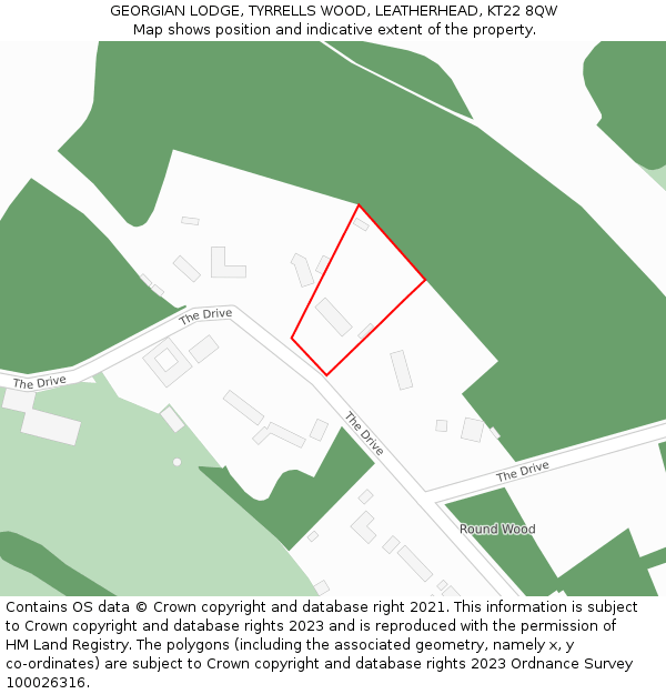 GEORGIAN LODGE, TYRRELLS WOOD, LEATHERHEAD, KT22 8QW: Location map and indicative extent of plot