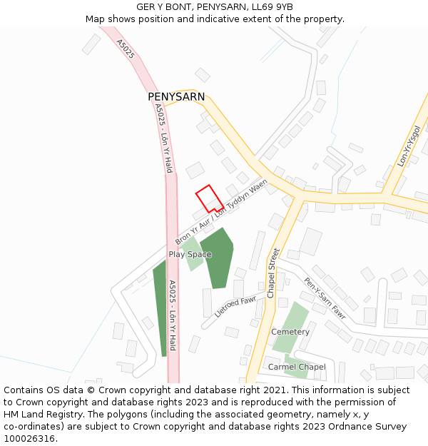 GER Y BONT, PENYSARN, LL69 9YB: Location map and indicative extent of plot