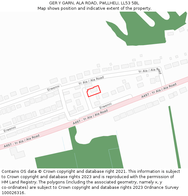 GER Y GARN, ALA ROAD, PWLLHELI, LL53 5BL: Location map and indicative extent of plot